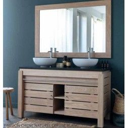 Meuble double vasque en chêne massif 133 cm, 2 portes , Origin