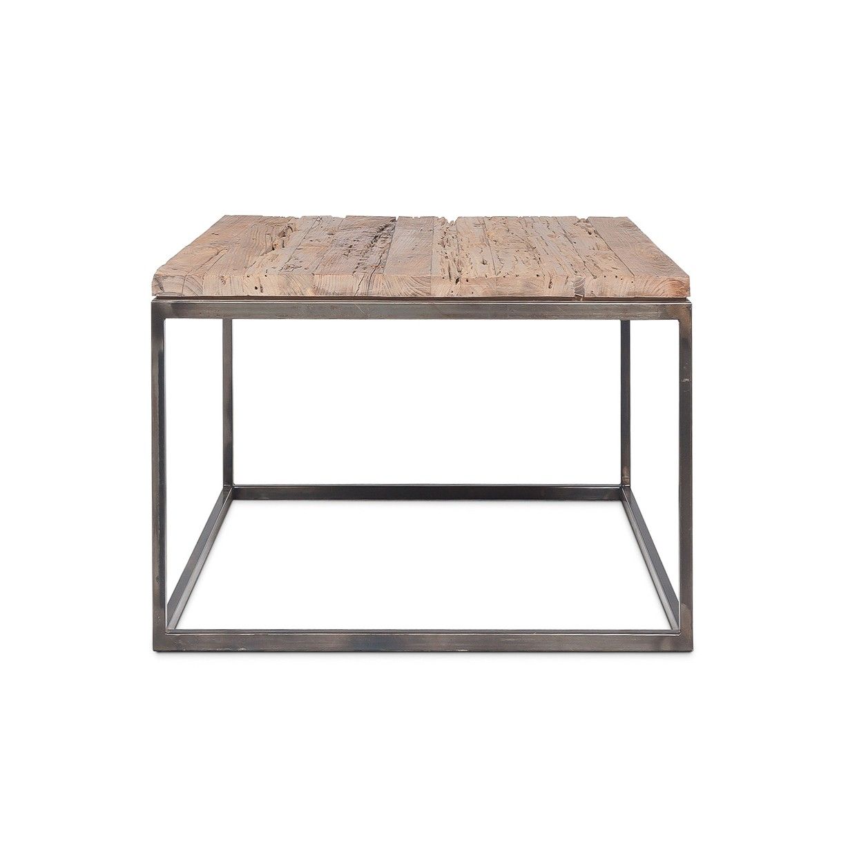 Table basse en métal avec un plateau en teck 50x50 cm