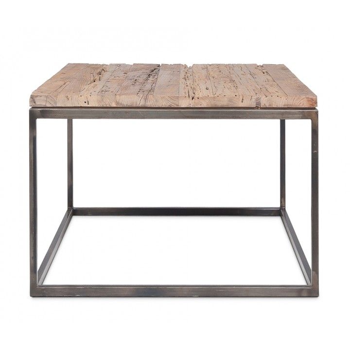 Table basse en métal avec un plateau en teck 50x50 cm