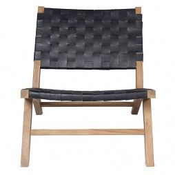 Fauteuil de salon en teck et cuir noir