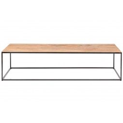 Table basse en métal et plateau en teck ancien 120x60 cm, Erosion