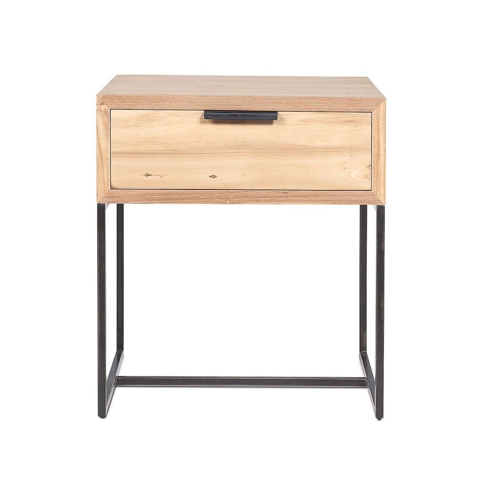 Petite table en métal et teck avec tiroir 40x40 cm Petite table en métal et teck avec tiroir 40x40 cm