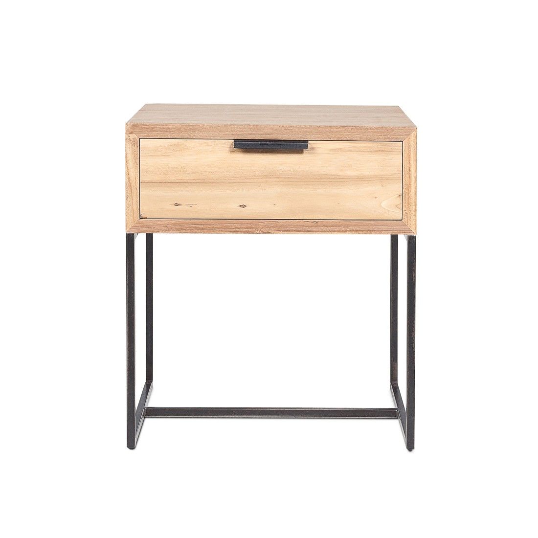 Petite table en métal et teck avec tiroir 40x40 cm  