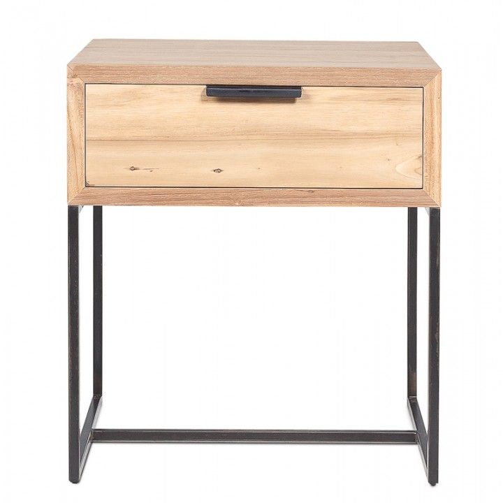 Petite table en métal et teck avec tiroir 40x40 cm