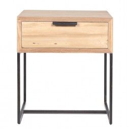 Petite table en teck et métal avec tiroir 40x40 cm
