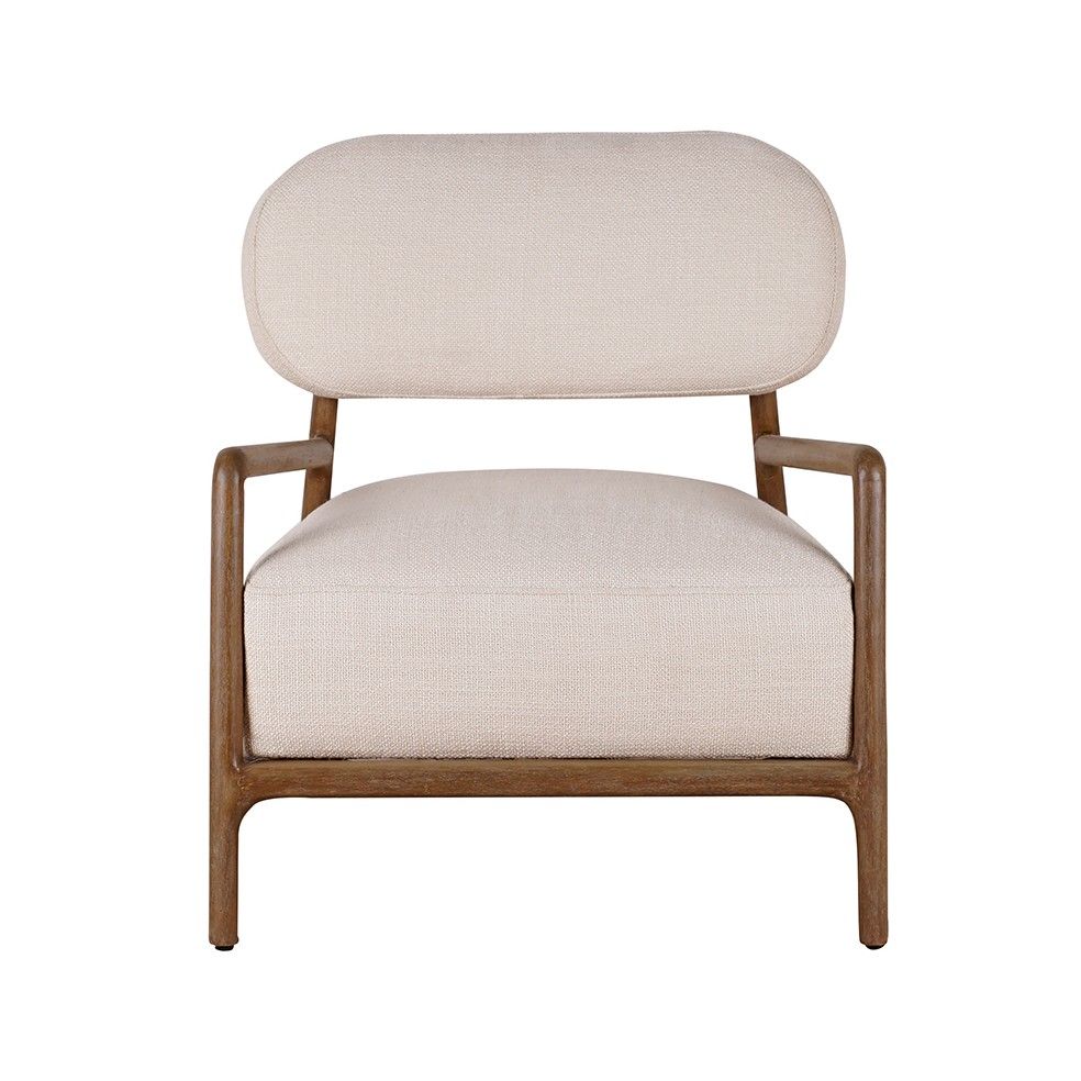 Fauteuil en bois et coussin en lin ton crème Fauteuil en bois et coussin en lin ton crème