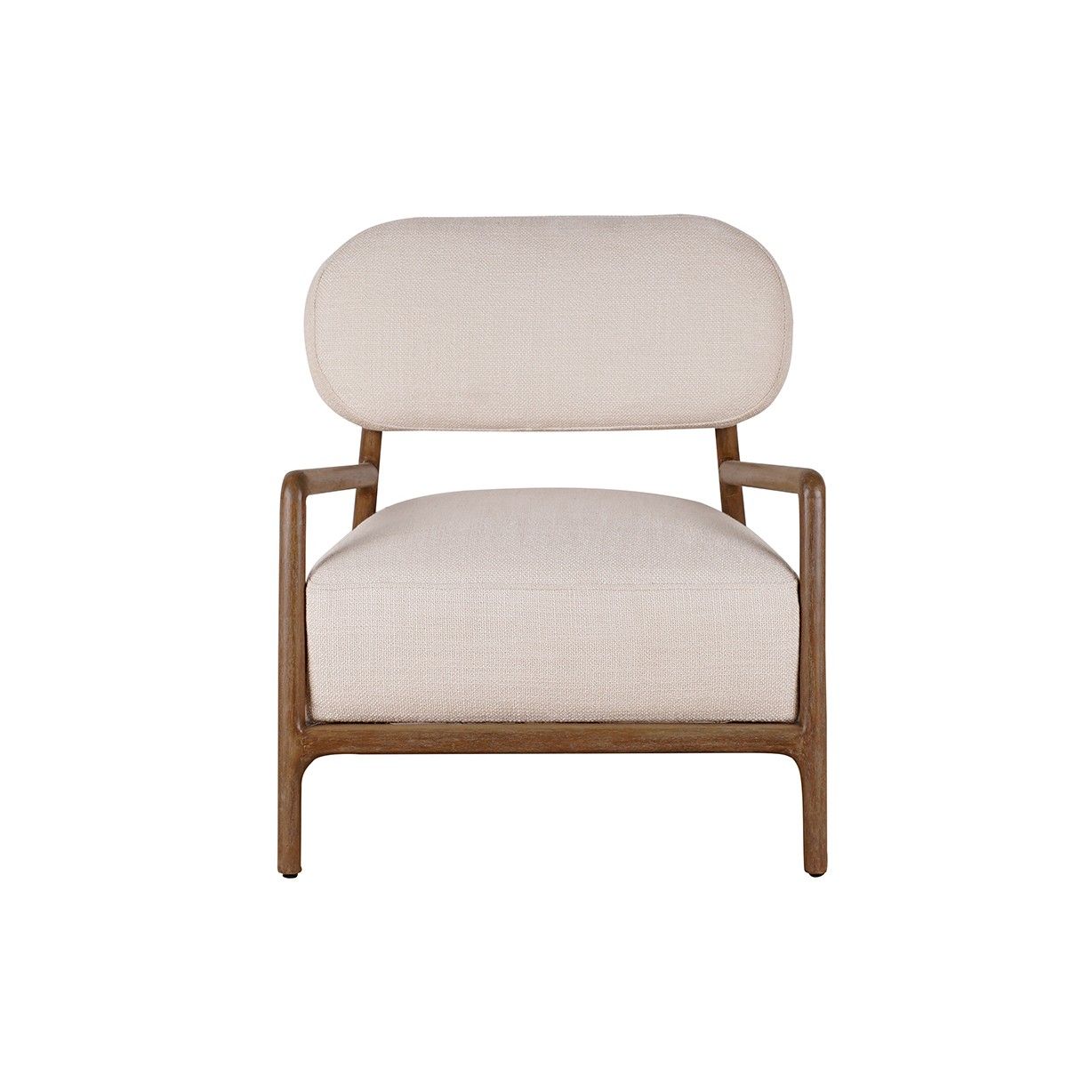 Fauteuil en bois et coussin en lin ton crème