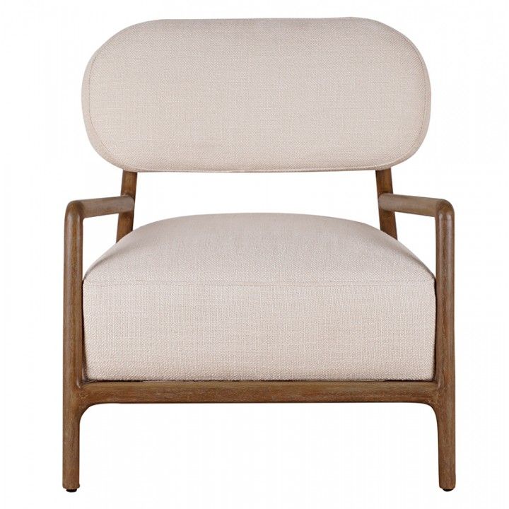 Fauteuil en bois et coussin en lin ton crème