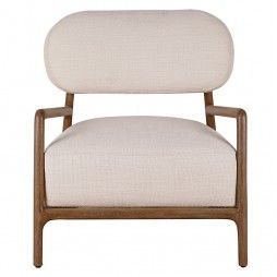 Fauteuil en bois et coussin en lin ton crème