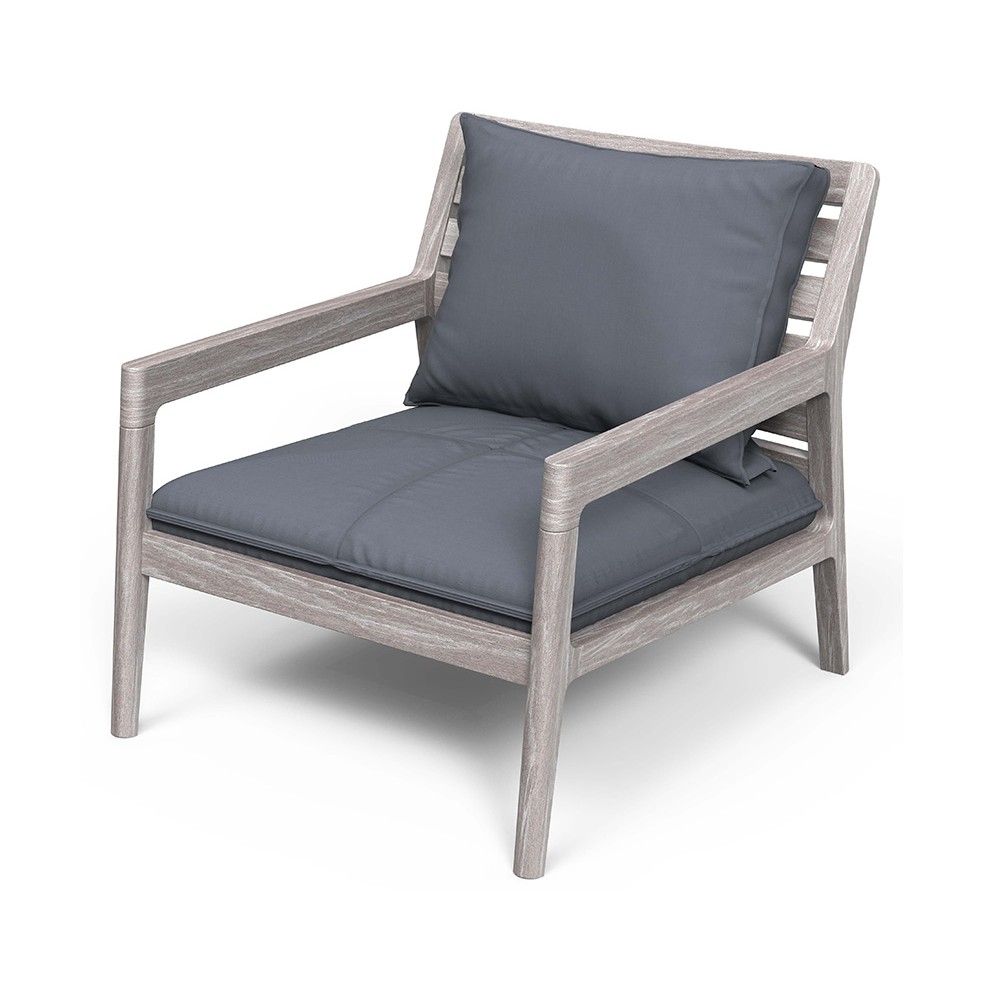 Fauteuil en teck FSC, sans entretien, avec coussins en tissu Sunbrella gris foncé Fauteuil en teck FSC, sans entretien, avec coussins en tissu Sunbrella gris foncé