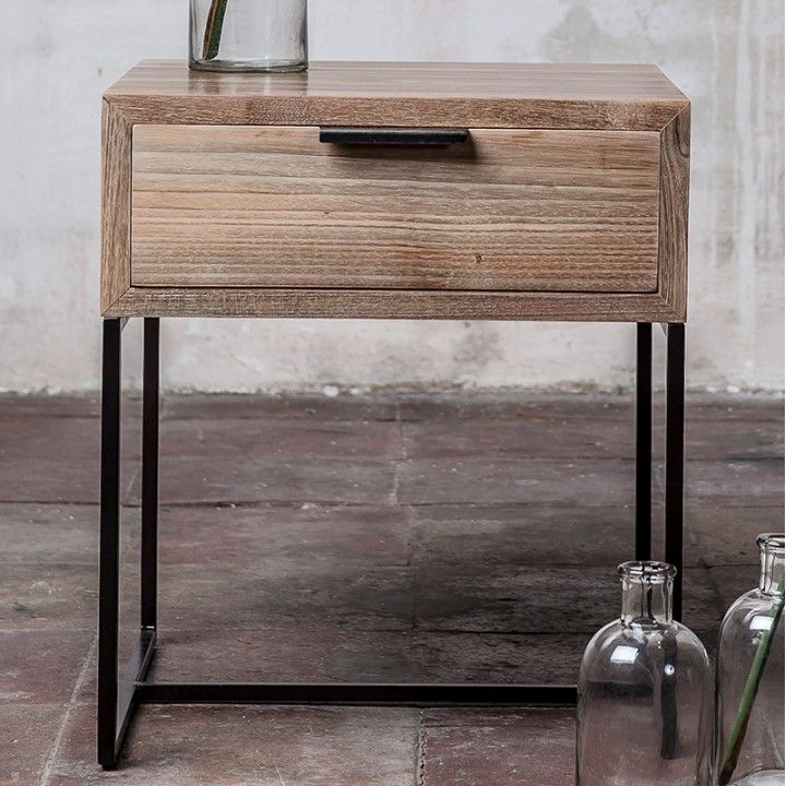 Petite table en teck et métal avec tiroir 40x40 cm Banjar