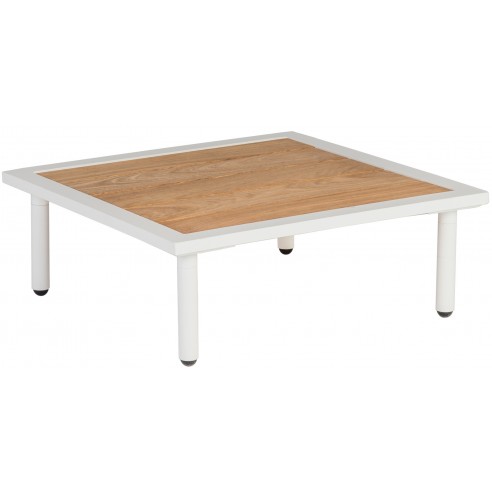 Table basse carrée 70 cm alu blanc crème et bois de roble, salon Beach Table basse carrée 70 cm alu blanc crème et bois de roble, salon Beach