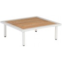Table basse carrée 70 cm alu blanc crème et bois de roble, salon Beach