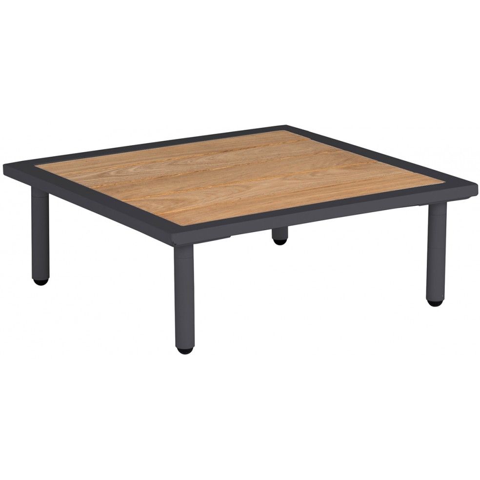 Table basse carrée 70 cm alu blanc crème et bois de roble, salon Beach Table basse carrée 70 cm alu blanc crème et bois de roble, salon Beach