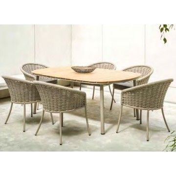 Table de jardin rectangulaire alu gris ou beige et bois de roble 200x120 cm