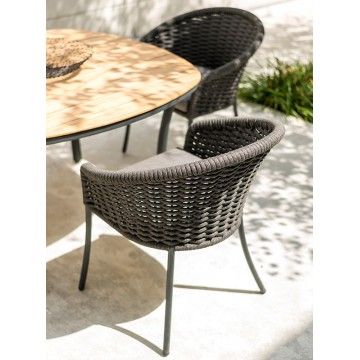 Fauteuil de table en alu et cordage tressé gris anthracite, Cordial de Alexander Rose