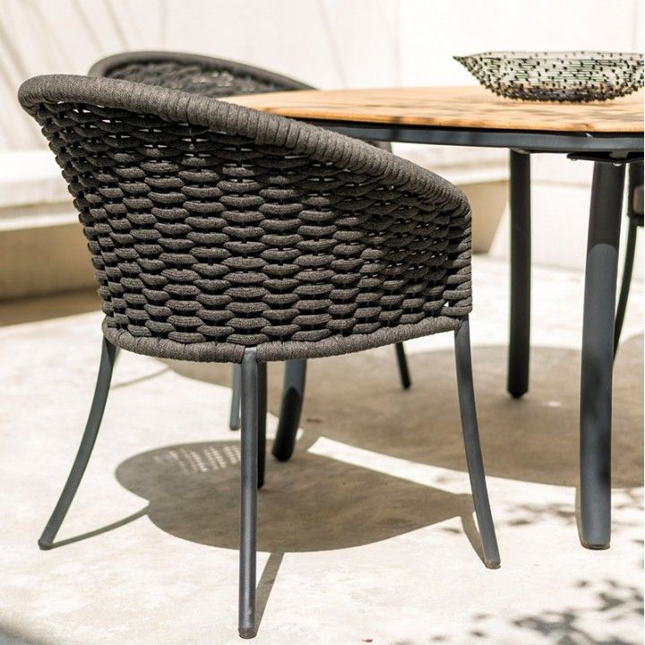 Fauteuil de table en alu et cordage tressé gris anthracite, Cordial de Alexander Rose