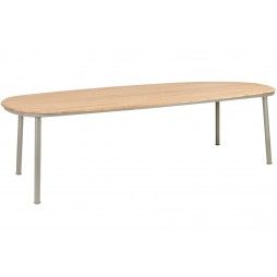 Grande table de jardin 270 x 120 cm alu gris ou beige et bois de roble, Cordial