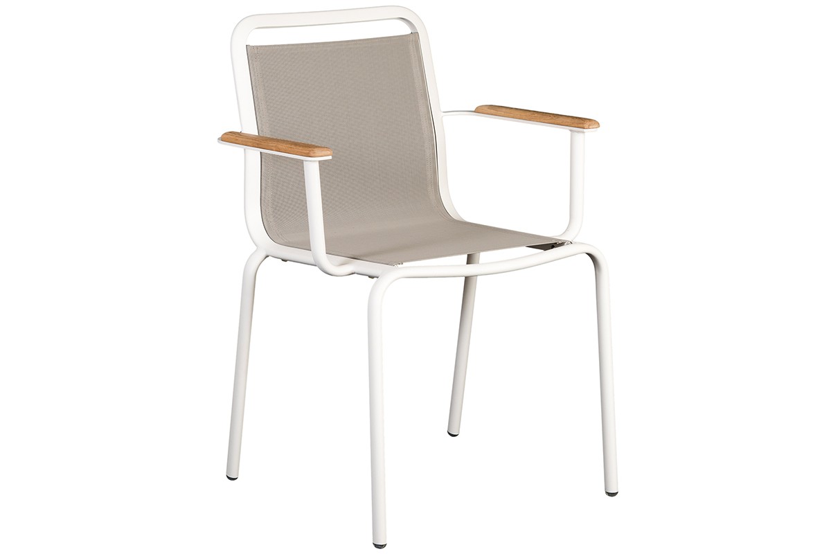 Fauteuil de jardin empilable alu blanc crème et toile batyline taupe