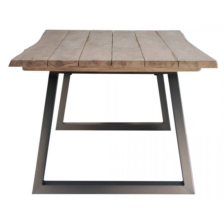 Table en teck massif et alu charcoal 240 cm, Tronc d'arbre