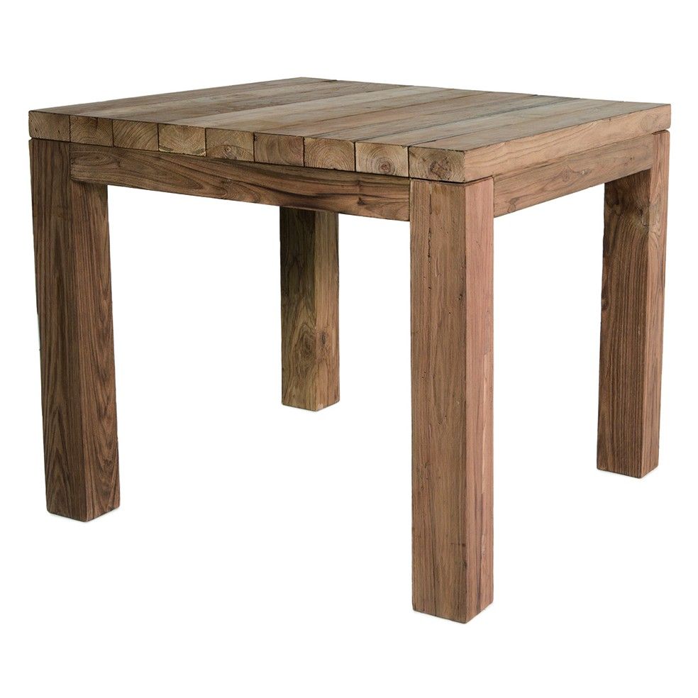 Table carrée vieux teck massif 90 x 90 cm, modèle Primitive