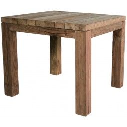 Table carrée vieux teck massif 90 x 90 cm, modèle Primitive