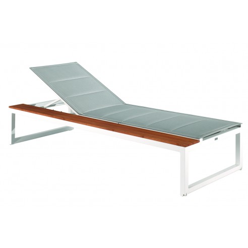 Lit bain de soleil ajustable alu et rebord en teck Lit bain de soleil ajustable alu et rebord en teck