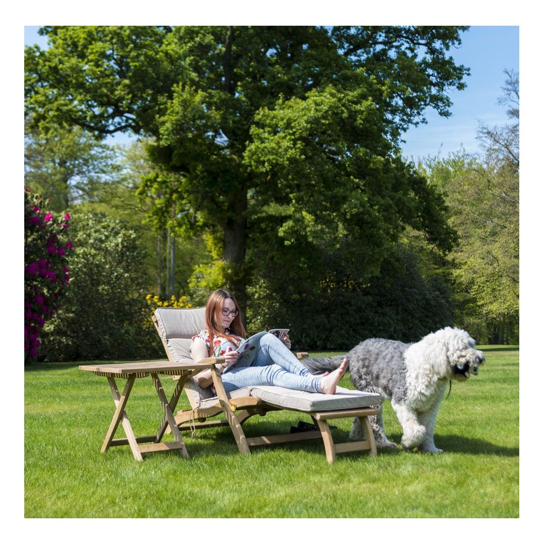 Chaise longue en bois massif, haut de gamme