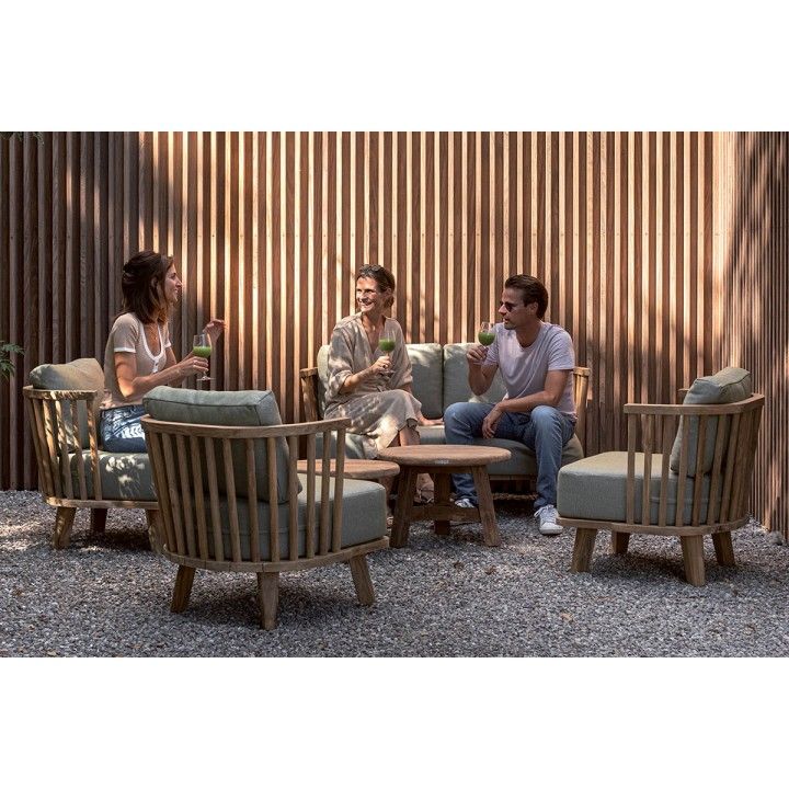 Fauteuil en teck recyclé, avec coussins en tissu Sunbrella