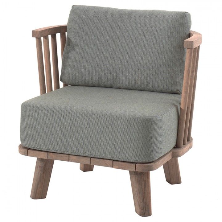 Fauteuil en teck recyclé, avec coussins en tissu Sunbrella