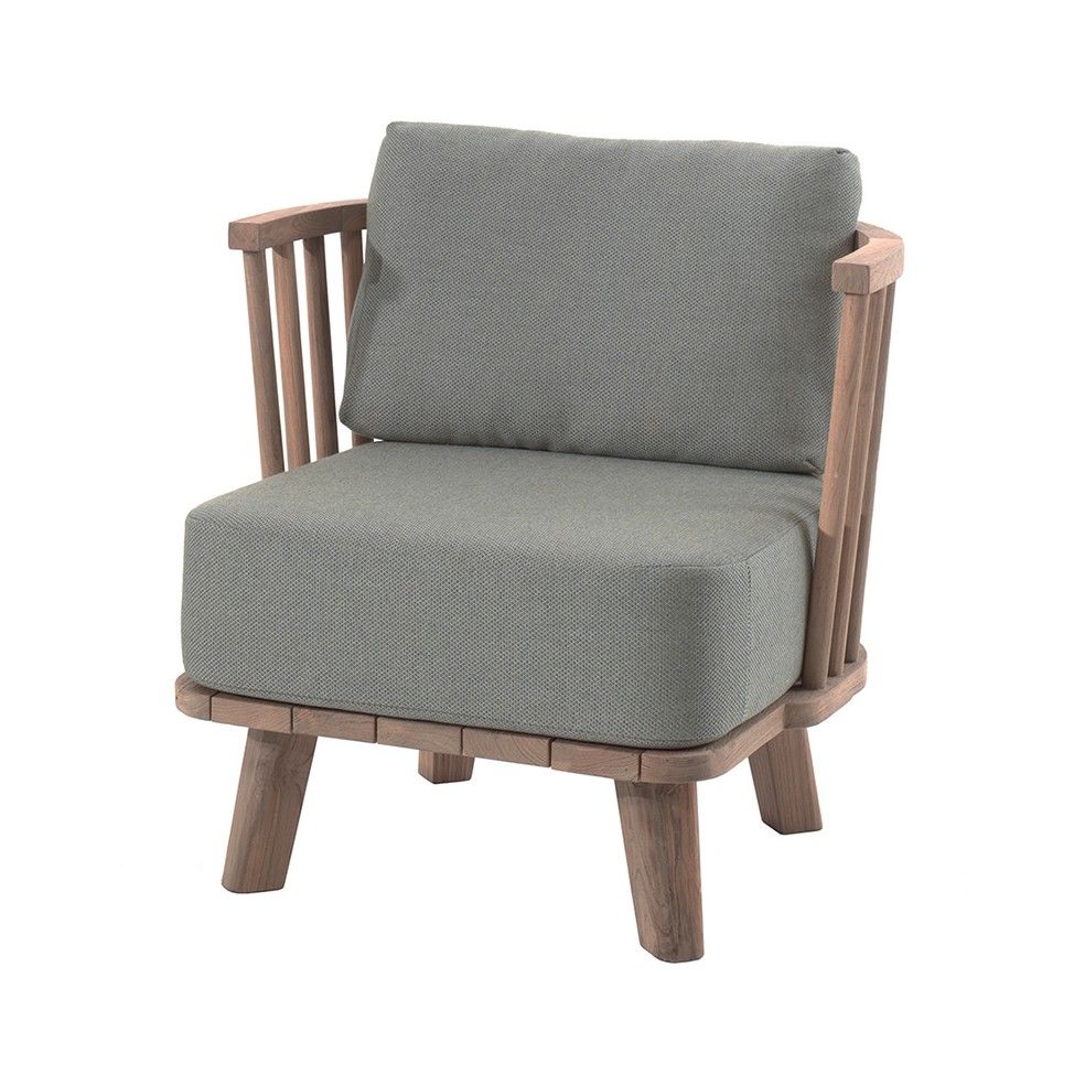 Fauteuil en teck recyclé, avec coussins en tissu Sunbrella ton vert oxydé Fauteuil en teck recyclé, avec coussins en tissu Sunbrella ton vert oxydé