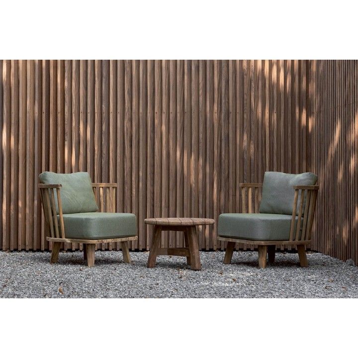 Fauteuil en teck recyclé, avec coussins en tissu Sunbrella