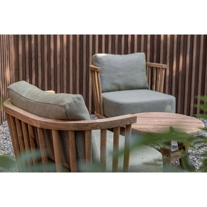 Fauteuil en teck recyclé, avec coussins en tissu Sunbrella