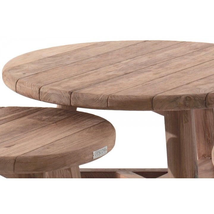 Table de jardin basse et ronde en teck recyclé, Ferdi