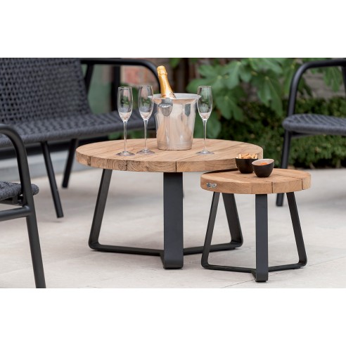 Table de jardin basse et ronde en teck recyclé et acier Table de jardin basse et ronde en teck recyclé et acier
