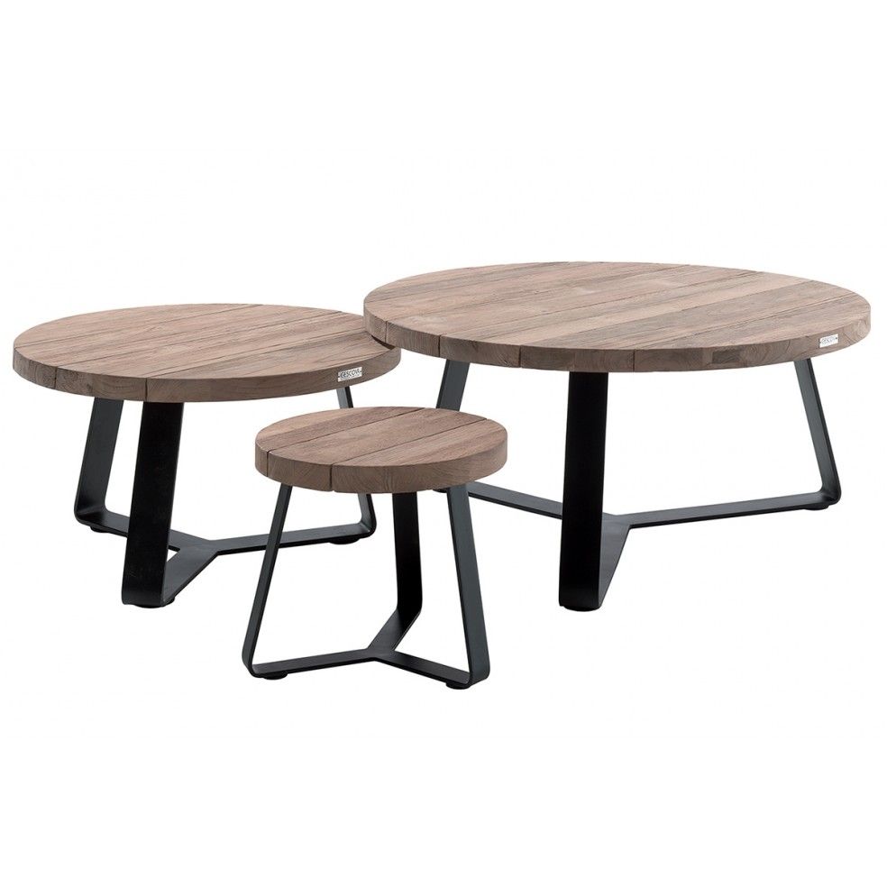 Table de jardin basse et ronde en teck recyclé et acier, Margarite Table de jardin basse et ronde en teck recyclé et acier, Margarite