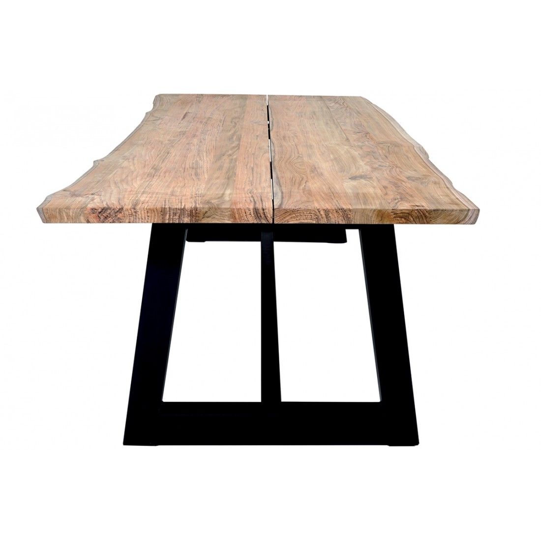 Table en teck massif et alu noir 280 cm façon tronc d'arbre, Silvio