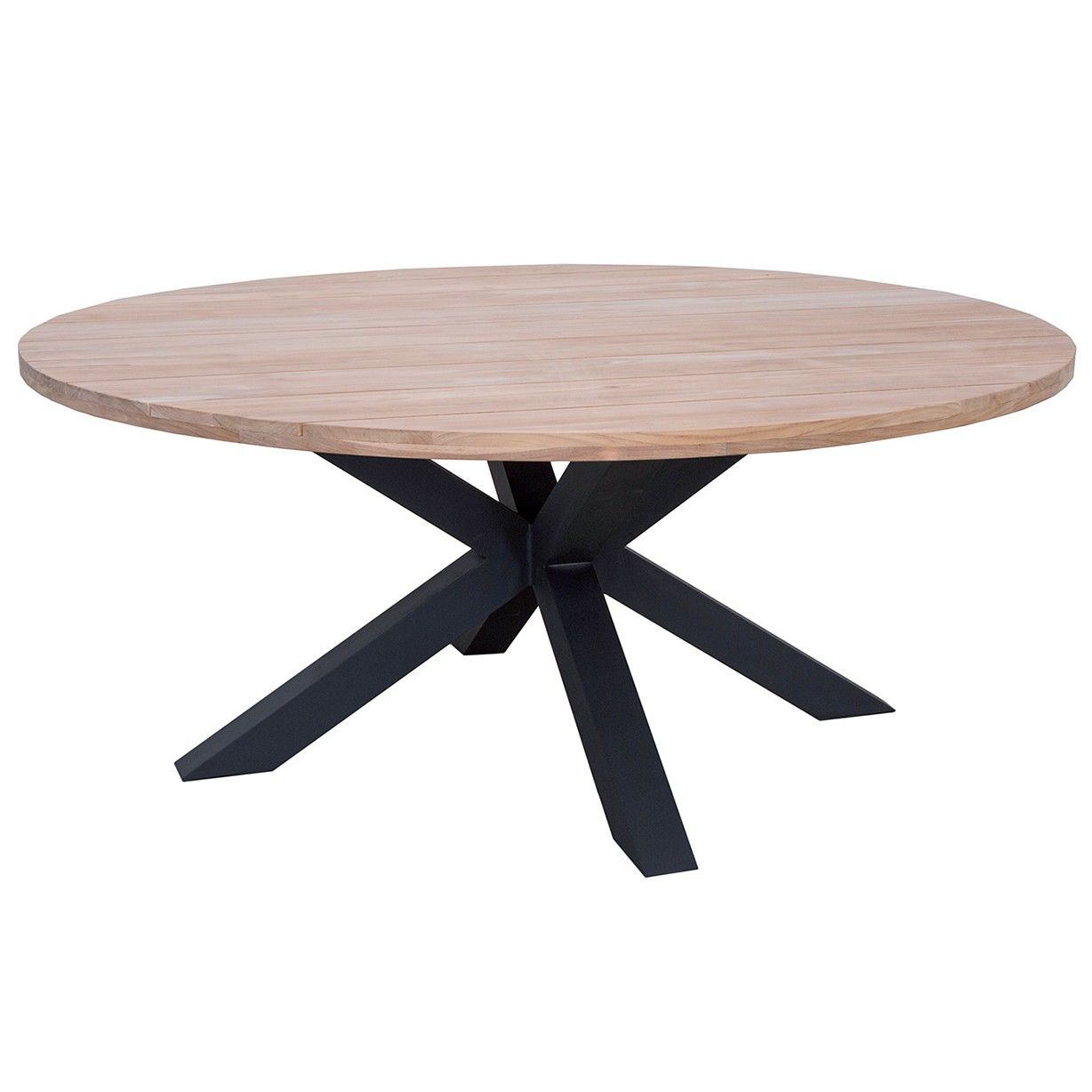 Grande table de jardin ronde en teck et alu noir d 150 ou 180 cm, Feline