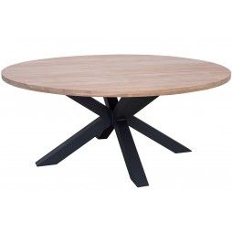 Table de jardin ronde en teck et alu noir d 150 ou 180 cm, Feline