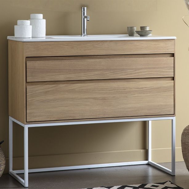 Meuble vasque avec plan de toilette et 2 tiroirs, Streamline