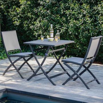 Table de jardin carrée 70 cm pliante et 2 chaises en alu charcoal