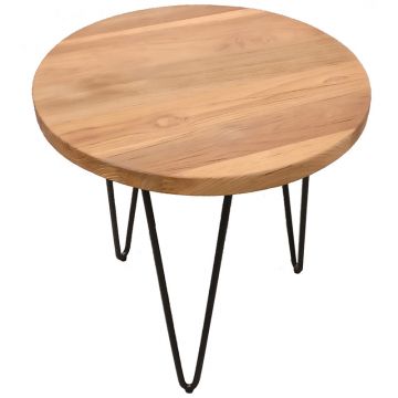 Table basse ronde d 50 cm en teck avec pieds en métal 