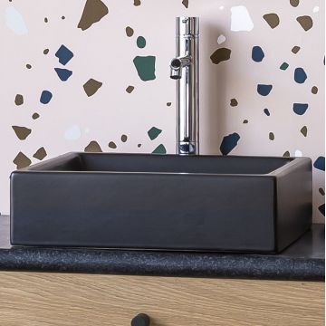Vasque carrée en céramique noir mat 36,5 cm, modèle Petit Carré
