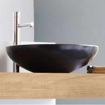 Vasque à poser en céramique noir mat 46 cm, modèle Tondo