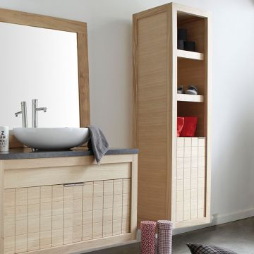 Meuble Colonne suspendu salle de bain Armoire de rangement CEDAM avec porte  40 x 35 x 180 cm Bois chene