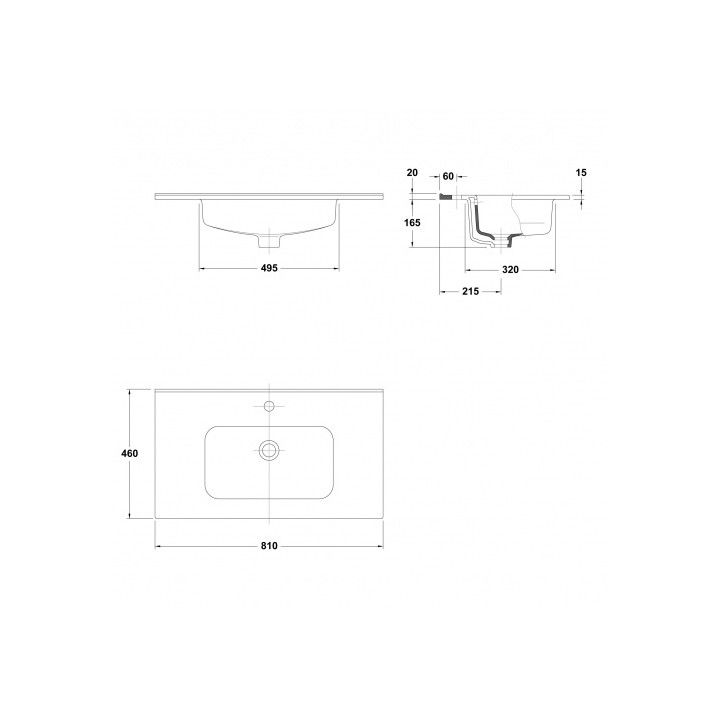 Meuble suspendu en teck avec plan vasque céramique, 80 ou 100 cm, Line Art