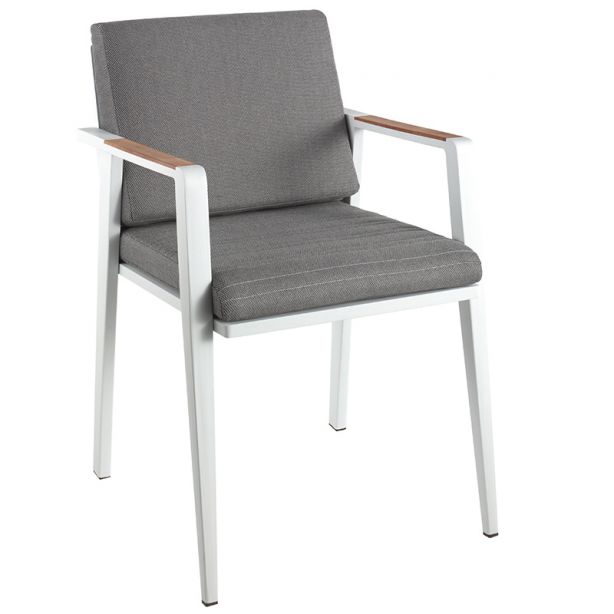 Fauteuil de jardin avec accoudoirs en teck et coussins, Antibes