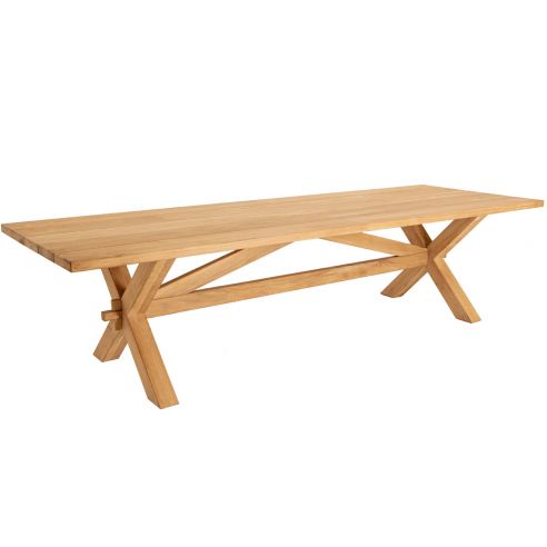 Table en teck massif pieds croisés, 240 ou 300 cm, Plank