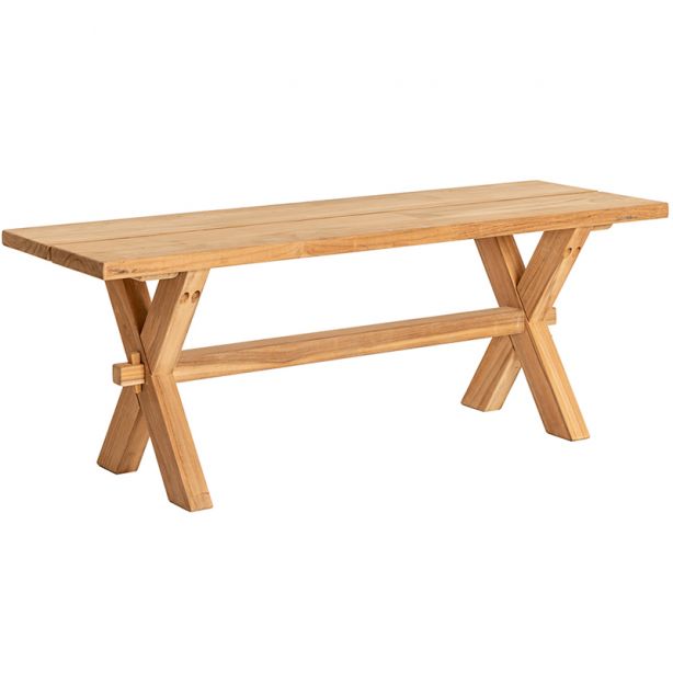 Banc en teck massif pieds croisés, 120 cm, Plank