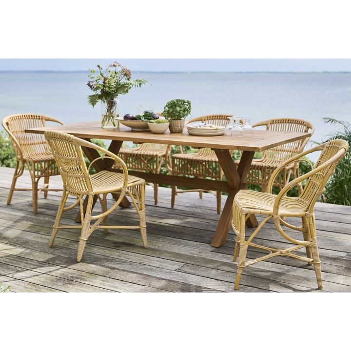 Table de jardin en teck pied croisé 200 cm